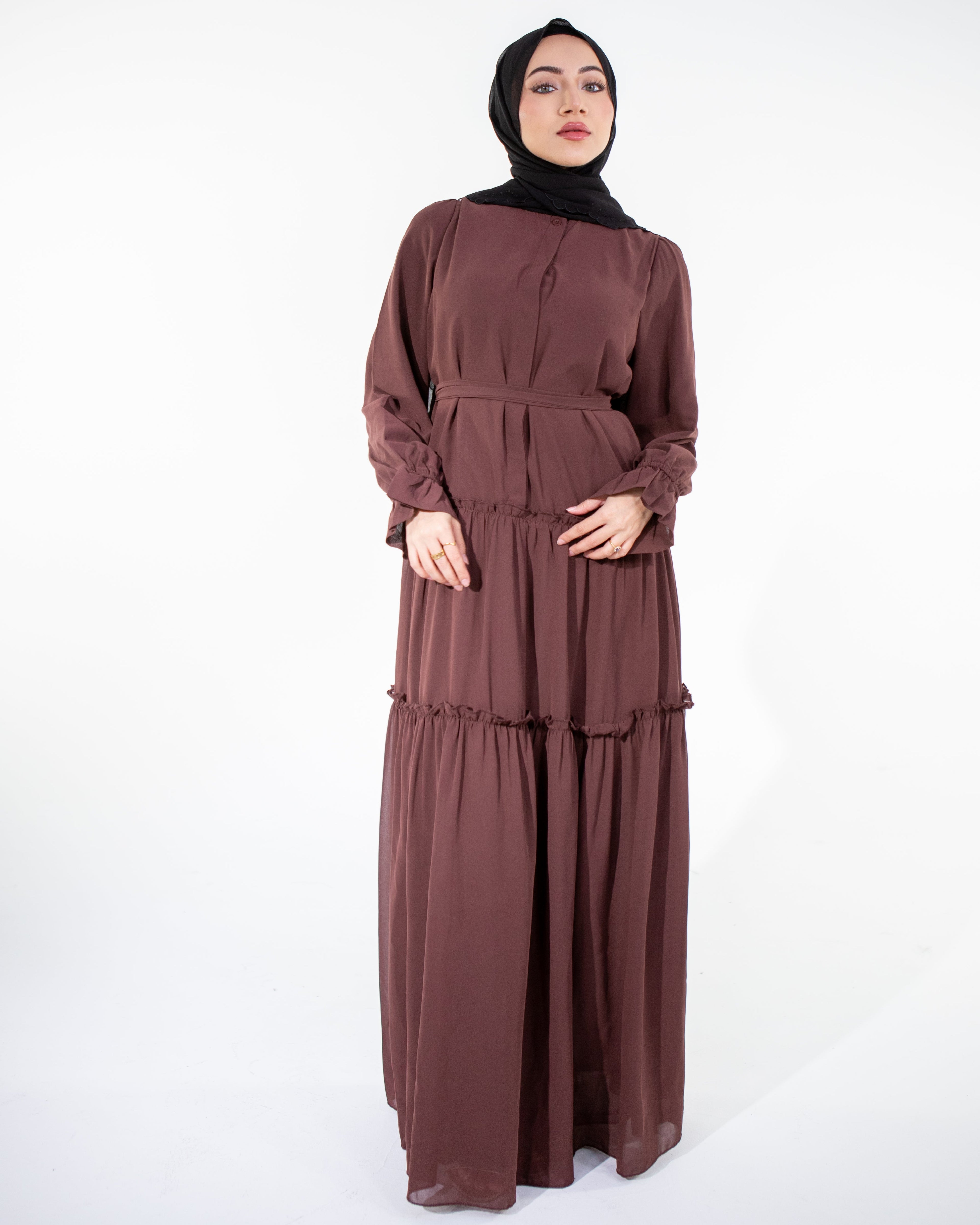 Brown Chiffon Tiered Maxi Dress - LAYLA Modest Dress