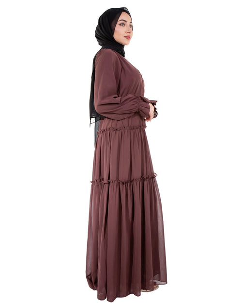 Brown Chiffon Tiered Maxi Dress - LAYLA Modest Dress | TULAS Brown Chiffon Tiered Maxi Dress - LAYLA Modest Dress | TULAS