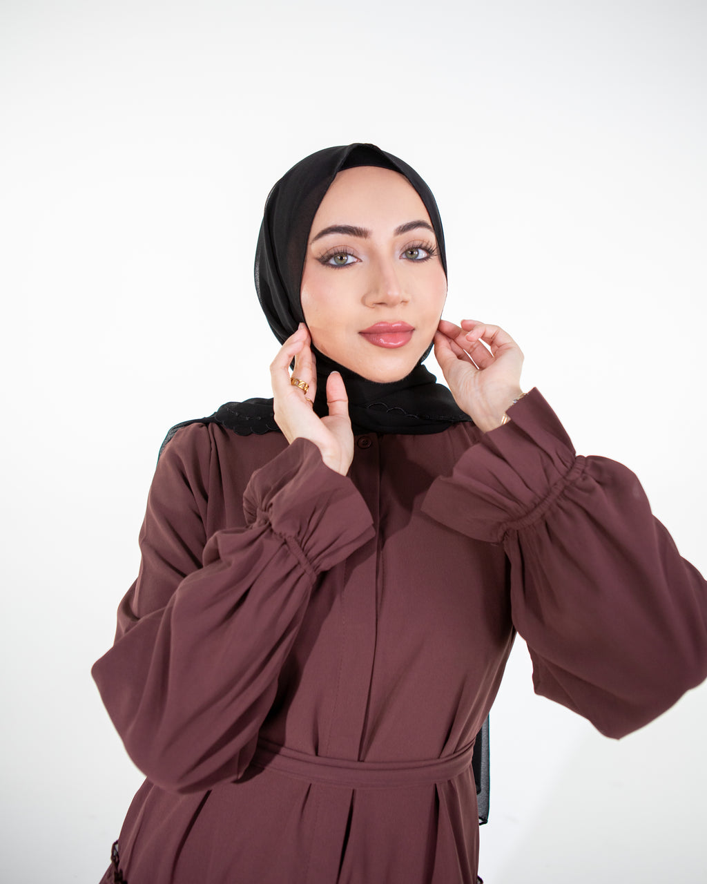 LAYLA Premium Chiffon High-Neck Fully Lined tiered maxi dress - Brown