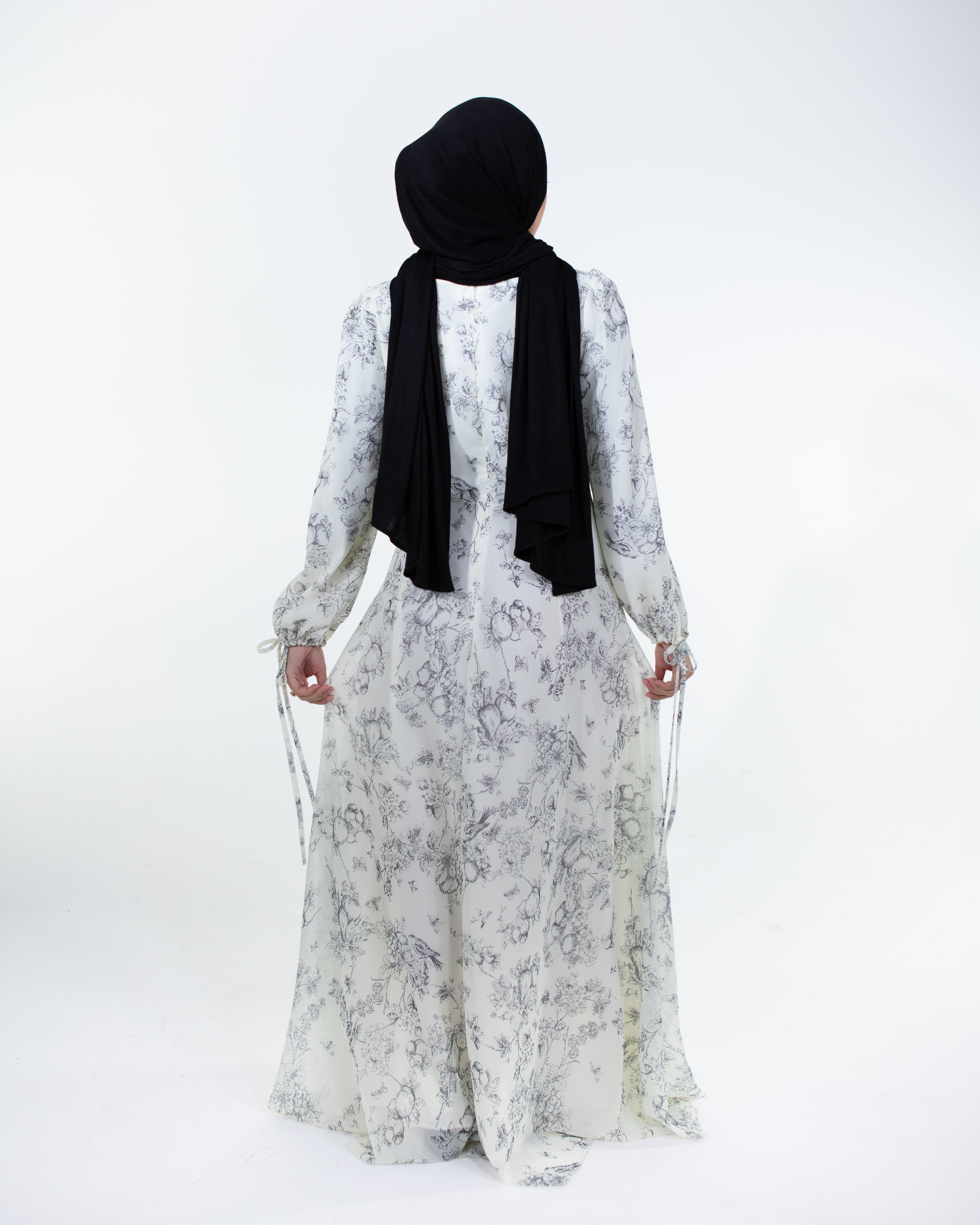 LIMITED EDITION - FIRDOS Premium Chiffon High-Neck Fully Lined Maxi Dress - Cream Floral