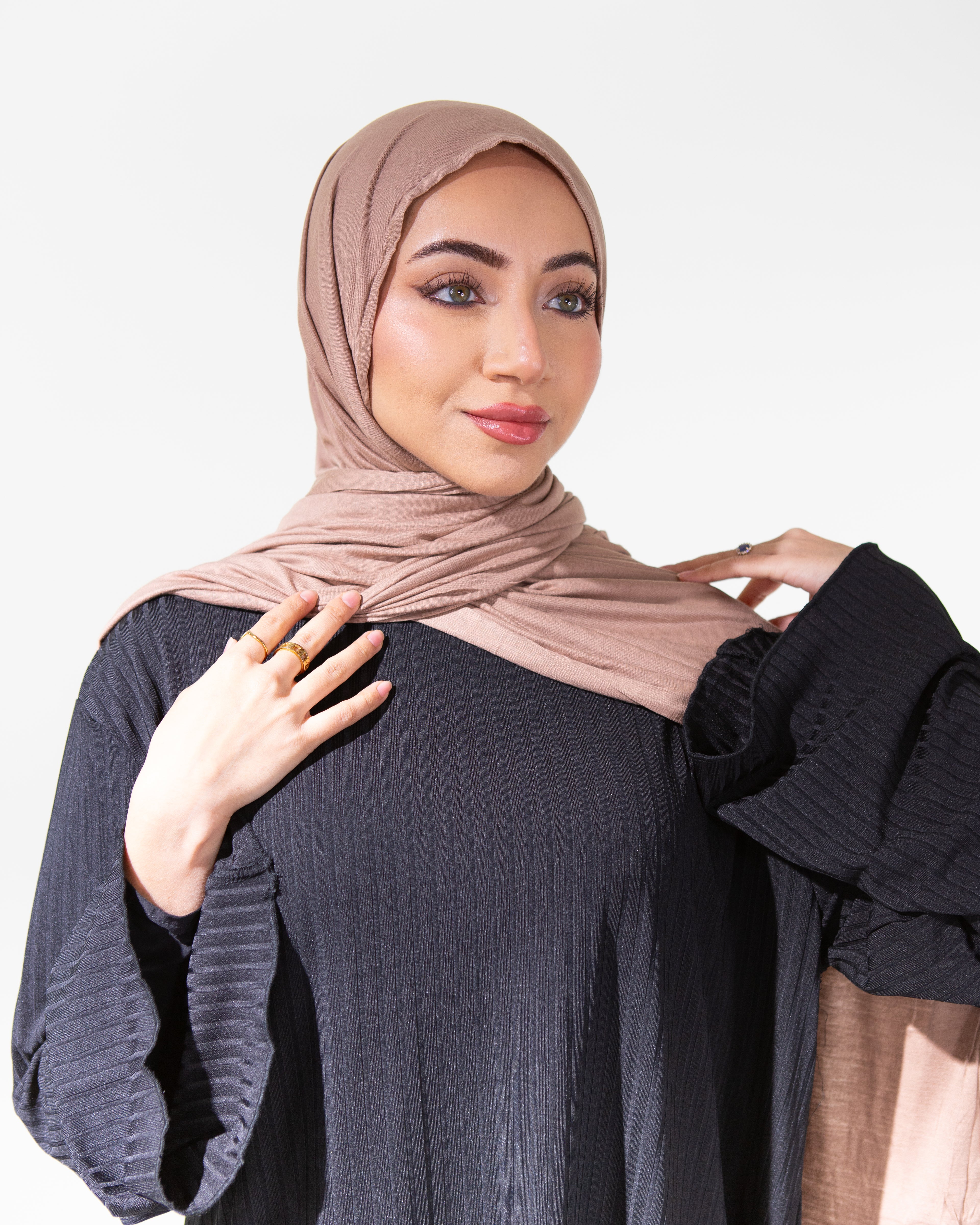 MAYA Premium Jersey Loose Fit Non-Iron High-Neck Maxi Dress - Black