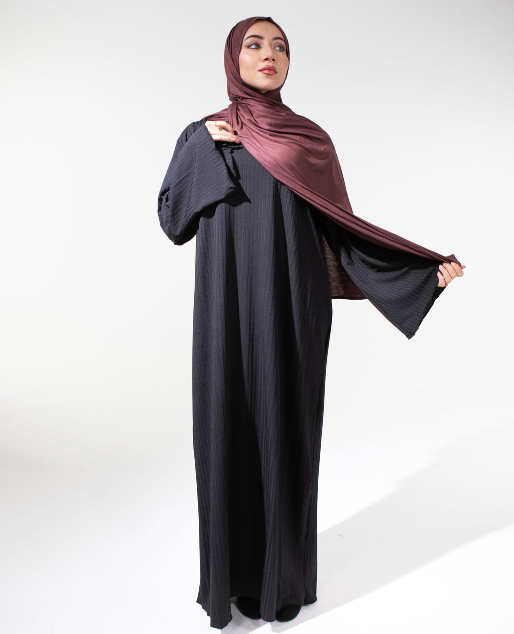 MAYA Premium Jersey Loose Fit Non-Iron High-Neck Maxi Dress - Black