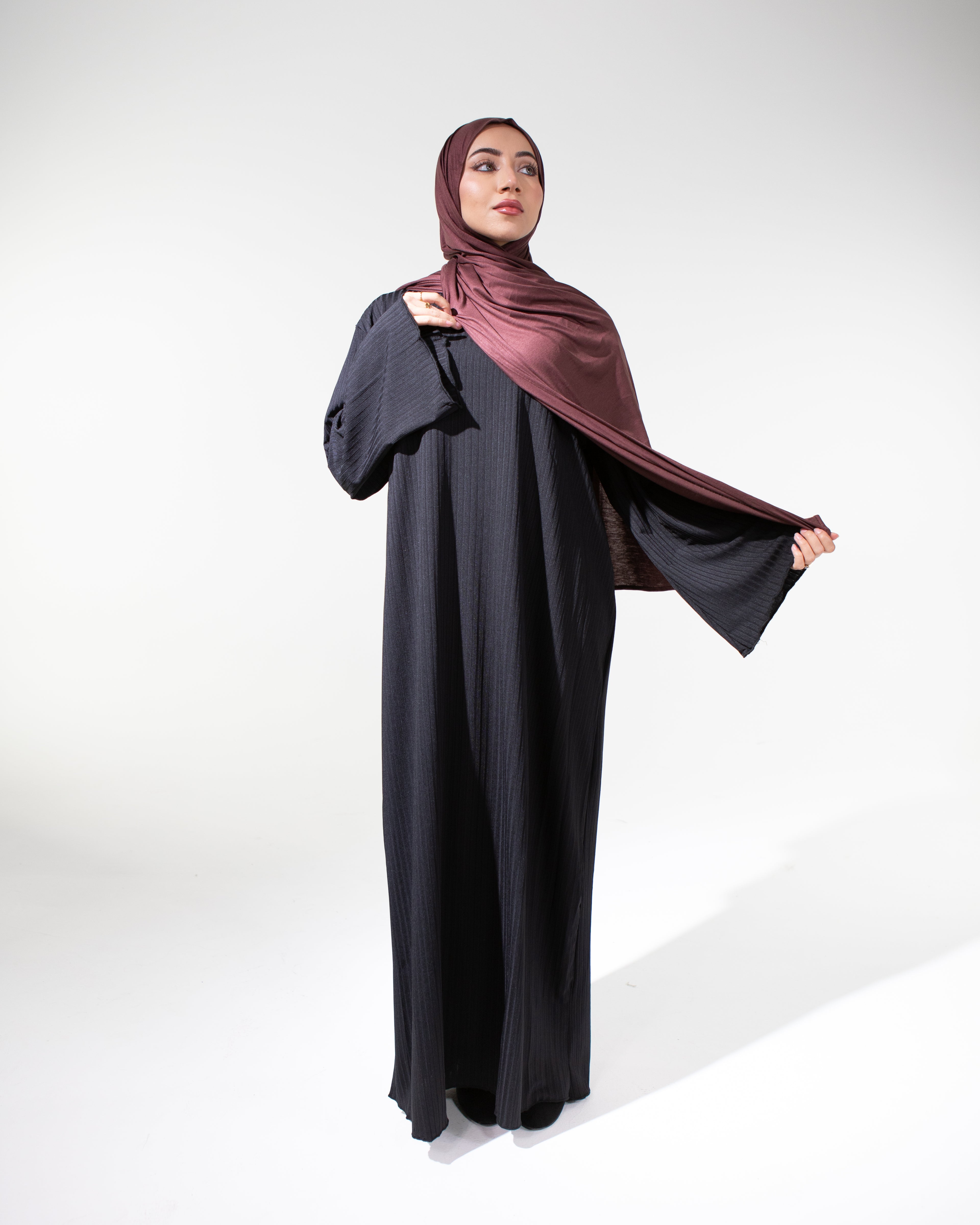 MAYA Premium High-Neck Long Sleeve Non-Sheer Modest Maxi Dress - Black