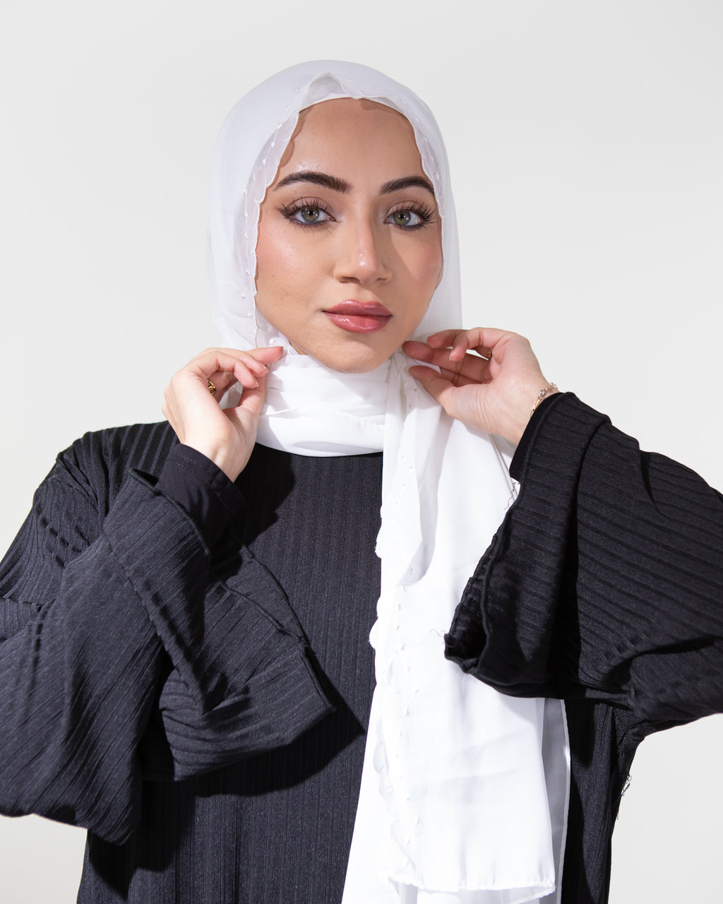 LEYA Premium Chiffon Scalloped Hijab and Undercap Set - White