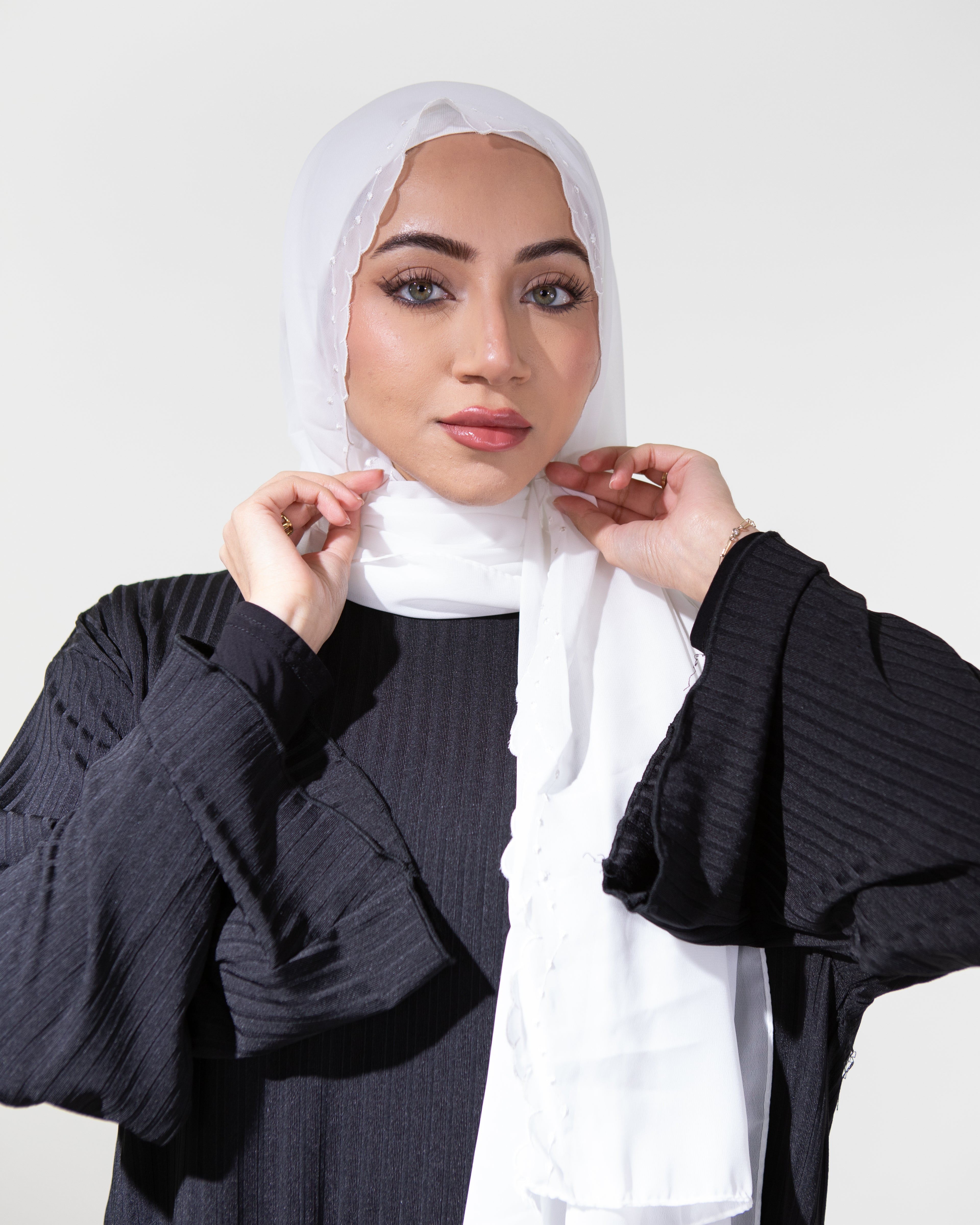 LEYA Premium Chiffon Scalloped Hijab and Undercap Set - White