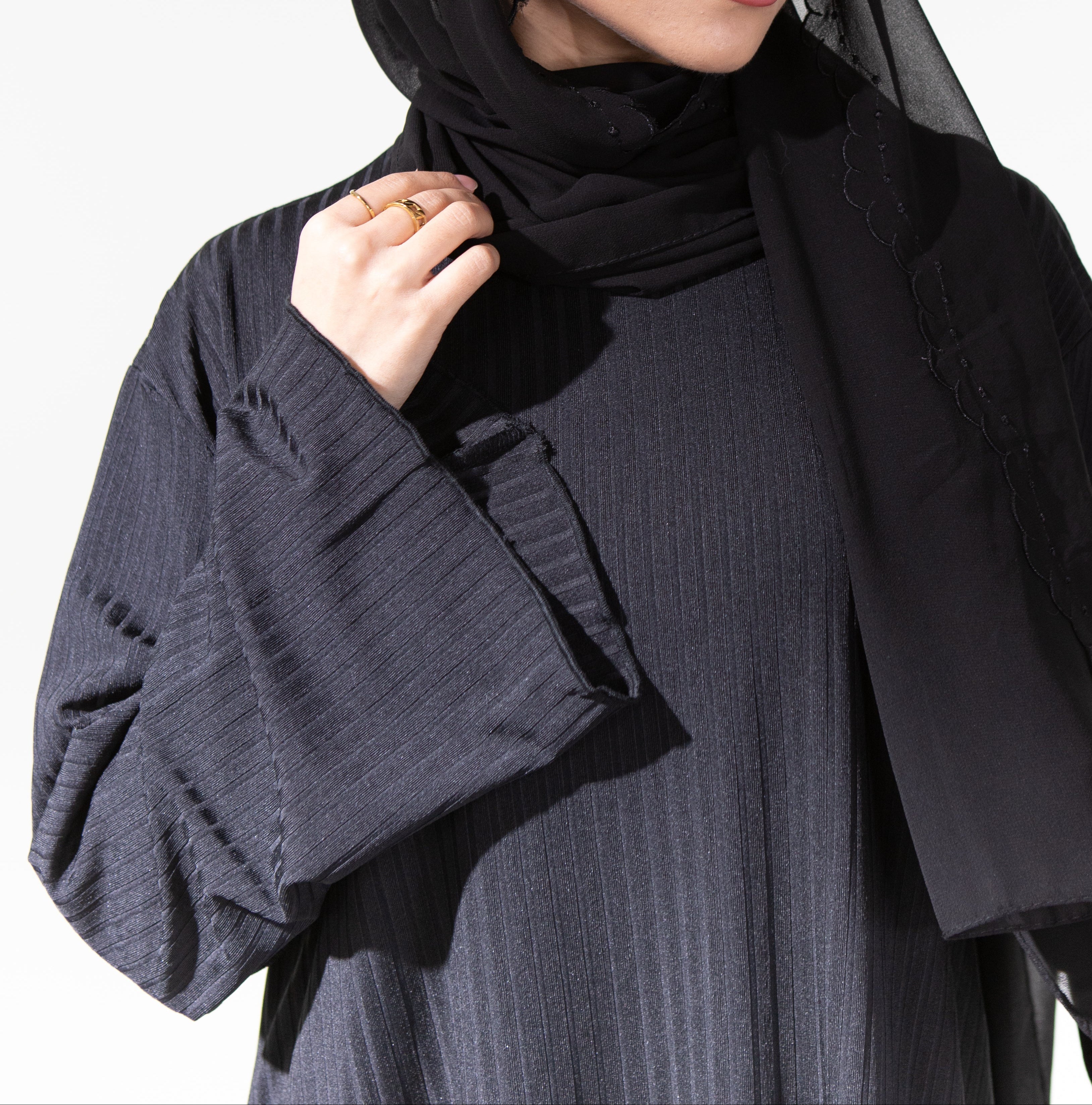 MAYA Premium Jersey Loose Fit Non-Iron High-Neck Maxi Dress - Black