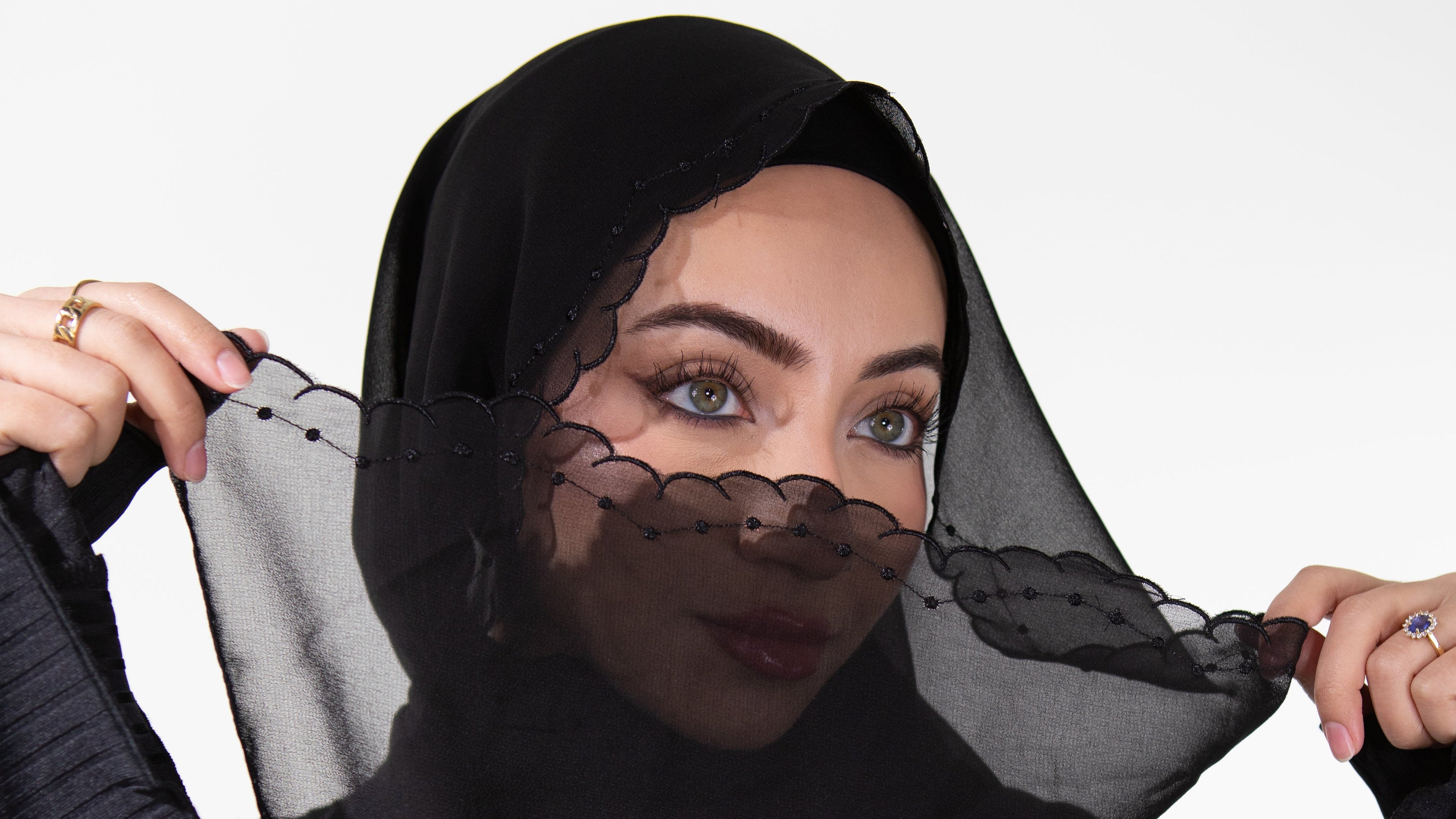 LEYA Premium Chiffon Scalloped Hijab and Undercap Set - Black