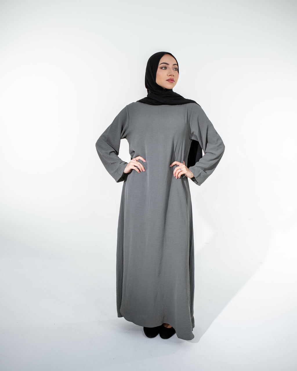 WARDA Premium Embellished Long Sleeve Outer and Long Sleeve Inner Abaya Dress Set - Grey
