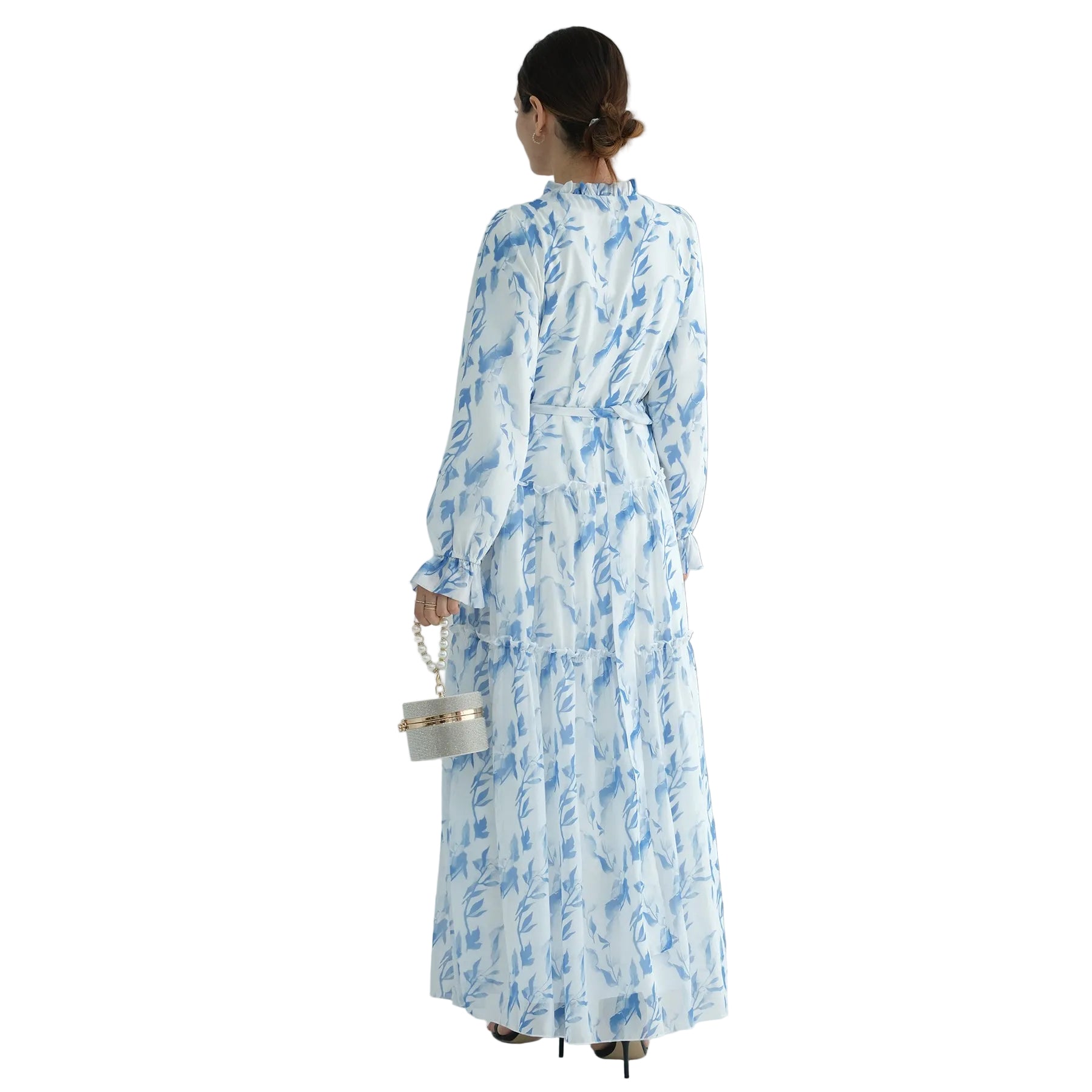 FATIMA Premium Chiffon Nursing Friendly belted button-up maxi dress - Bluebell