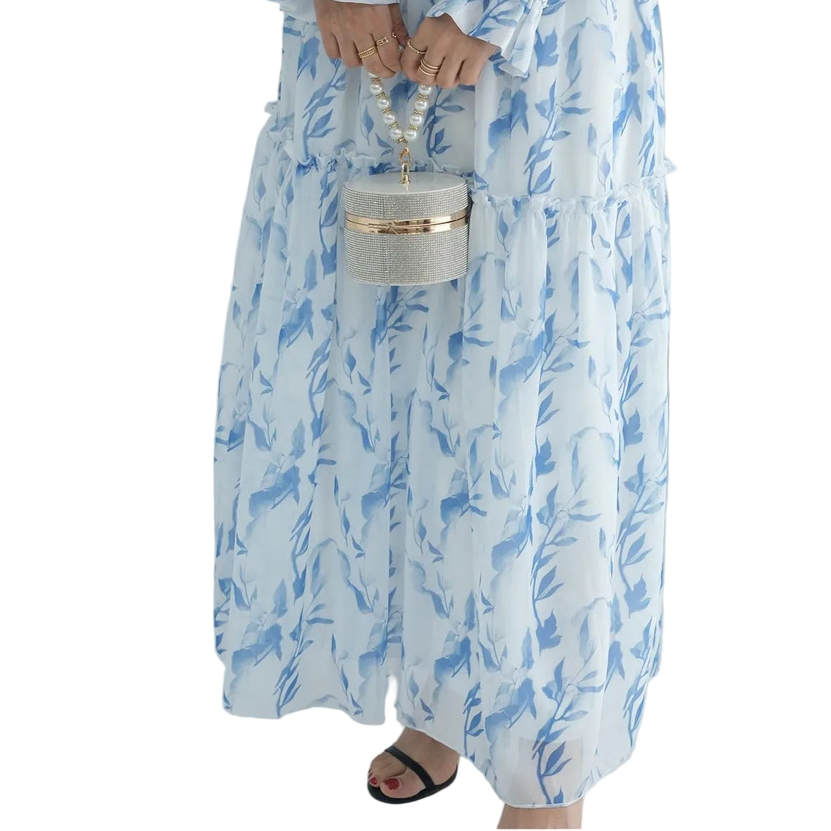 FATIMA Premium Chiffon Nursing Friendly belted button-up maxi dress - Bluebell