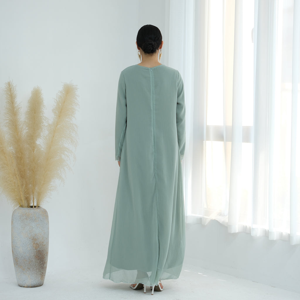 HAYAT Premium Chiffon Long Sleeve Outer and Long Sleeve Inner Abaya Dress Set - Mint