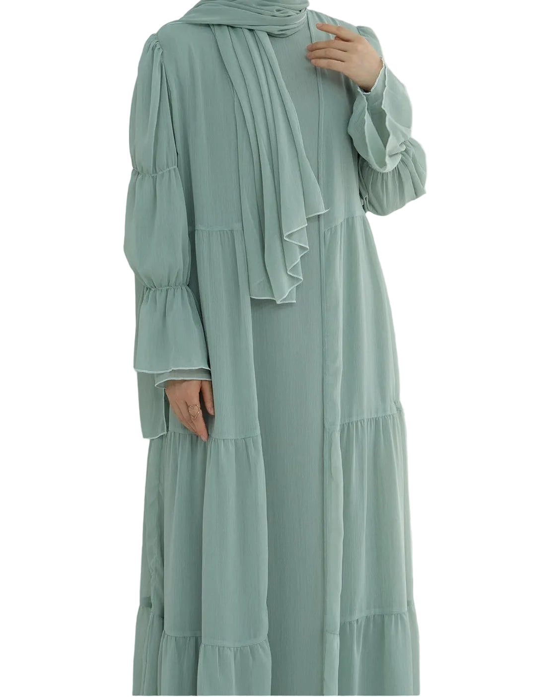 HAYAT Premium Chiffon Open Abaya - Mint (HAYAT Inner Dress Sold Separately)