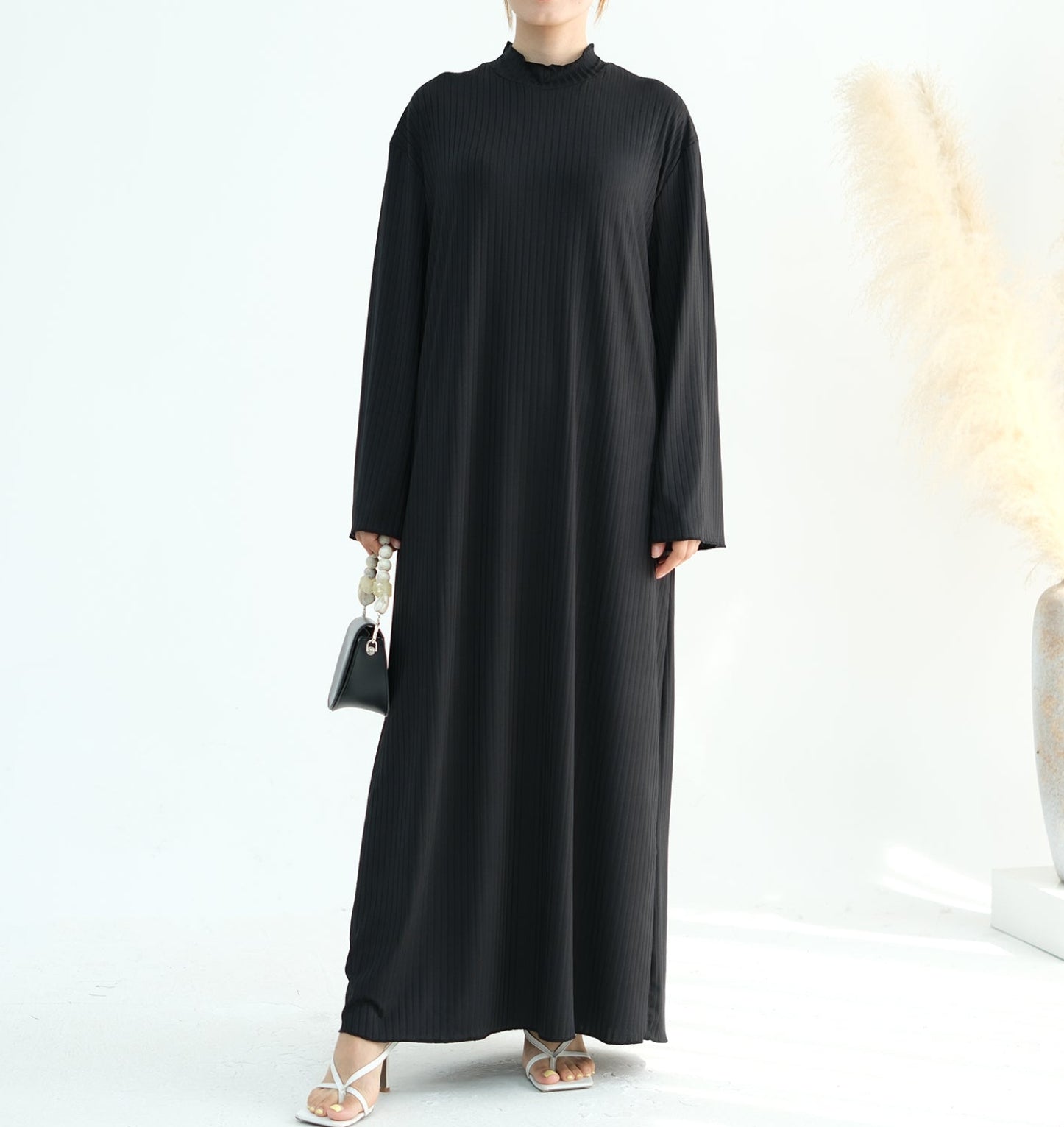 MAYA Premium Jersey Loose Fit Non-Iron High-Neck Maxi Dress - Black