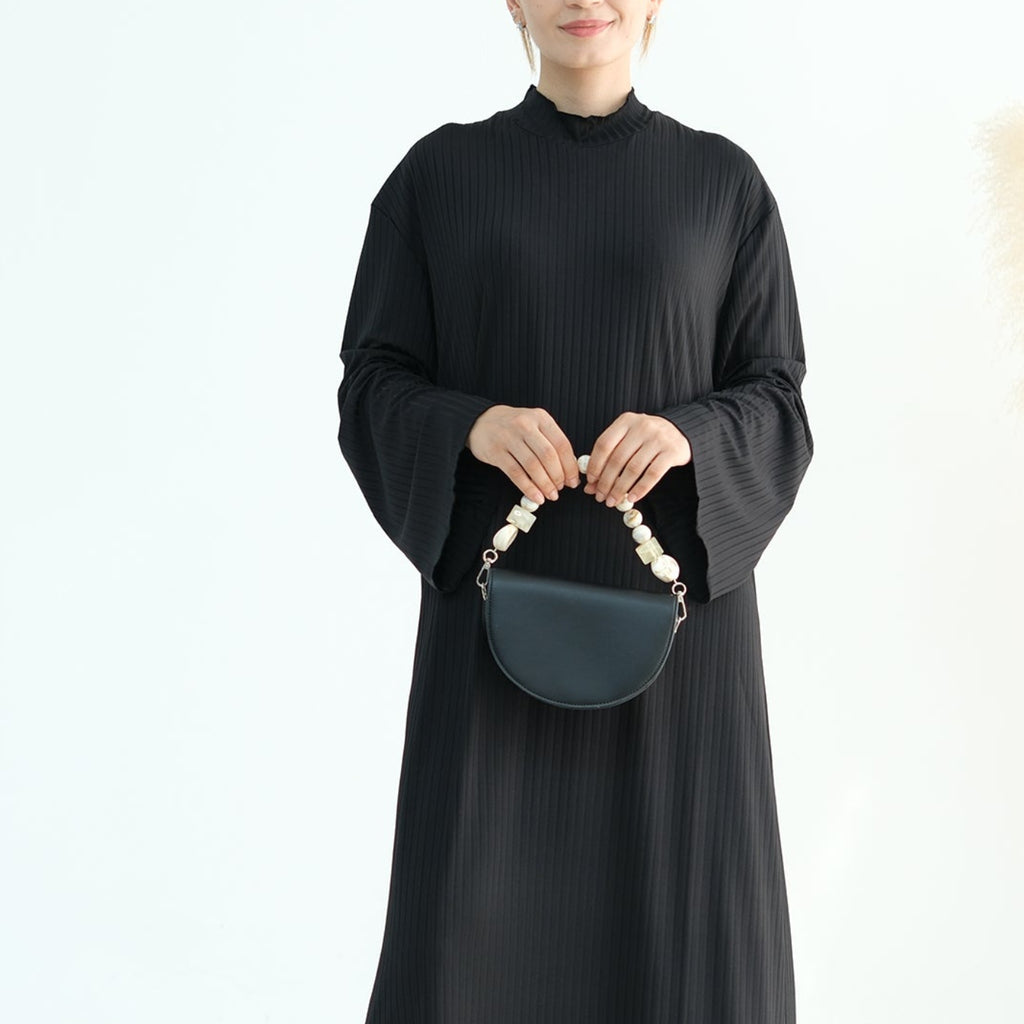 MAYA Premium Jersey Loose Fit Non-Iron High-Neck Maxi Dress - Black