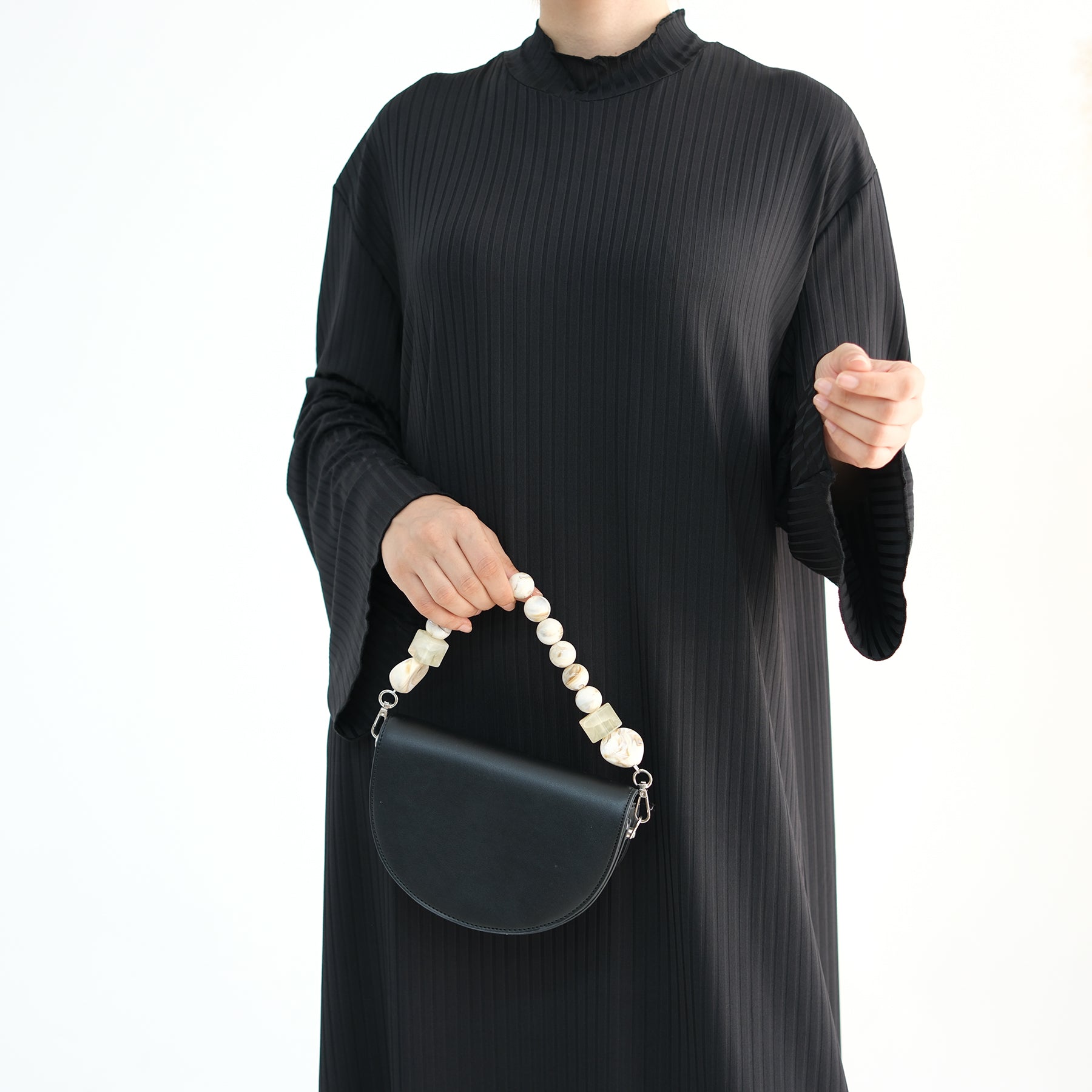 MAYA Premium High-Neck Long Sleeve Non-Sheer Modest Maxi Dress - Black
