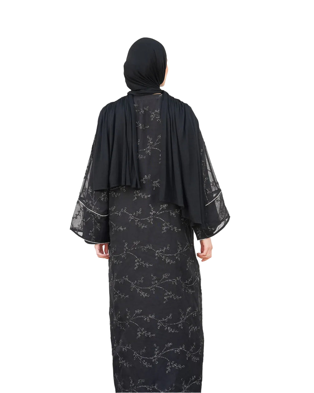 WARDA Premium Embellished Open Abaya Set - Black