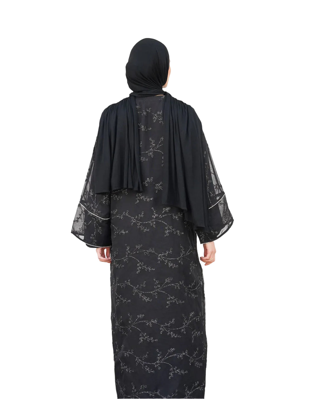 WARDA Premium Embellished Open Abaya Set - Black
