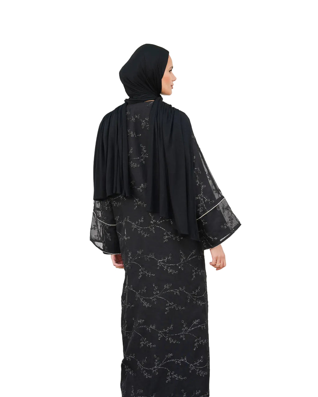 WARDA Premium Embellished Open Abaya Set - Black