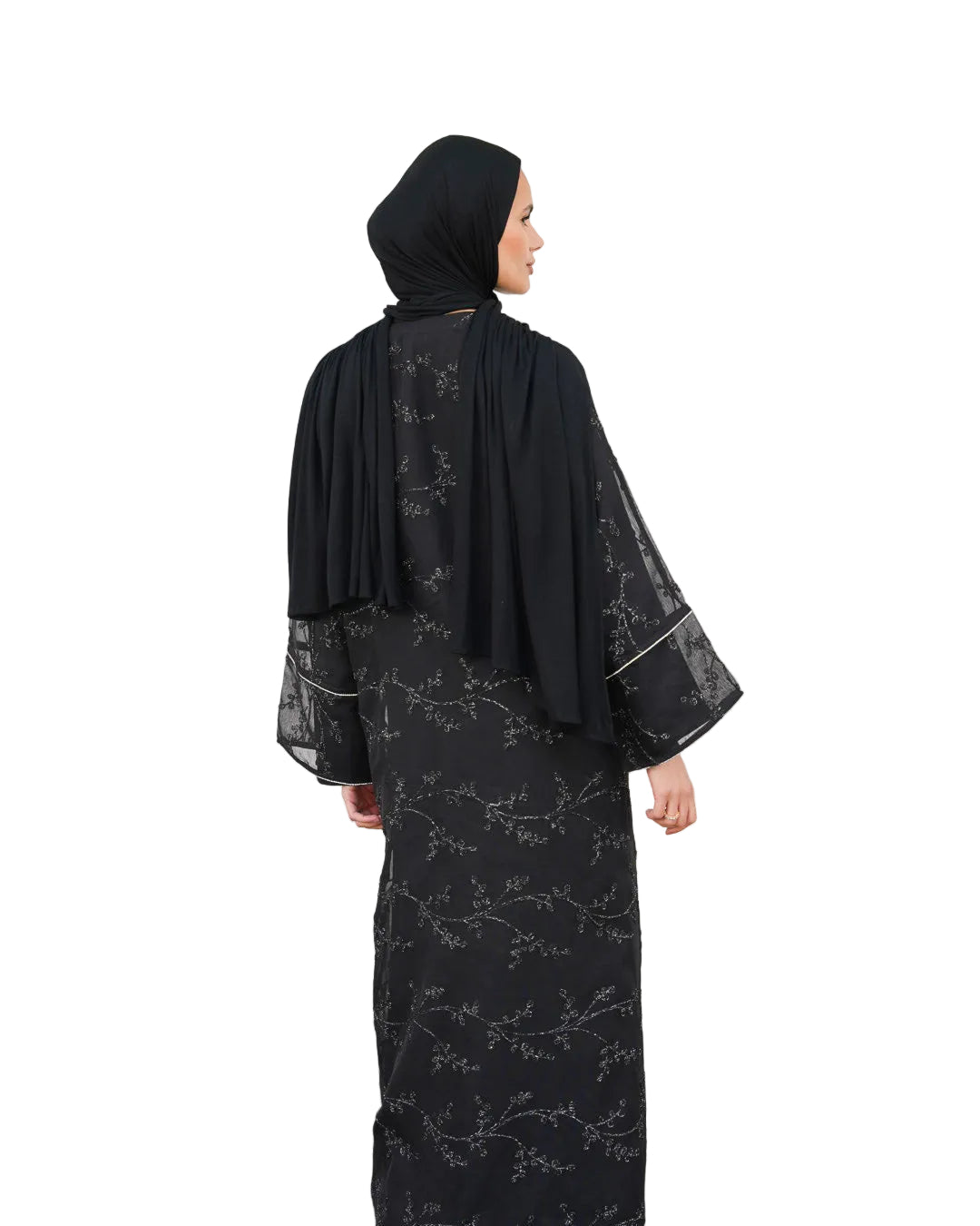 WARDA Premium Embellished Open Abaya Set - Black