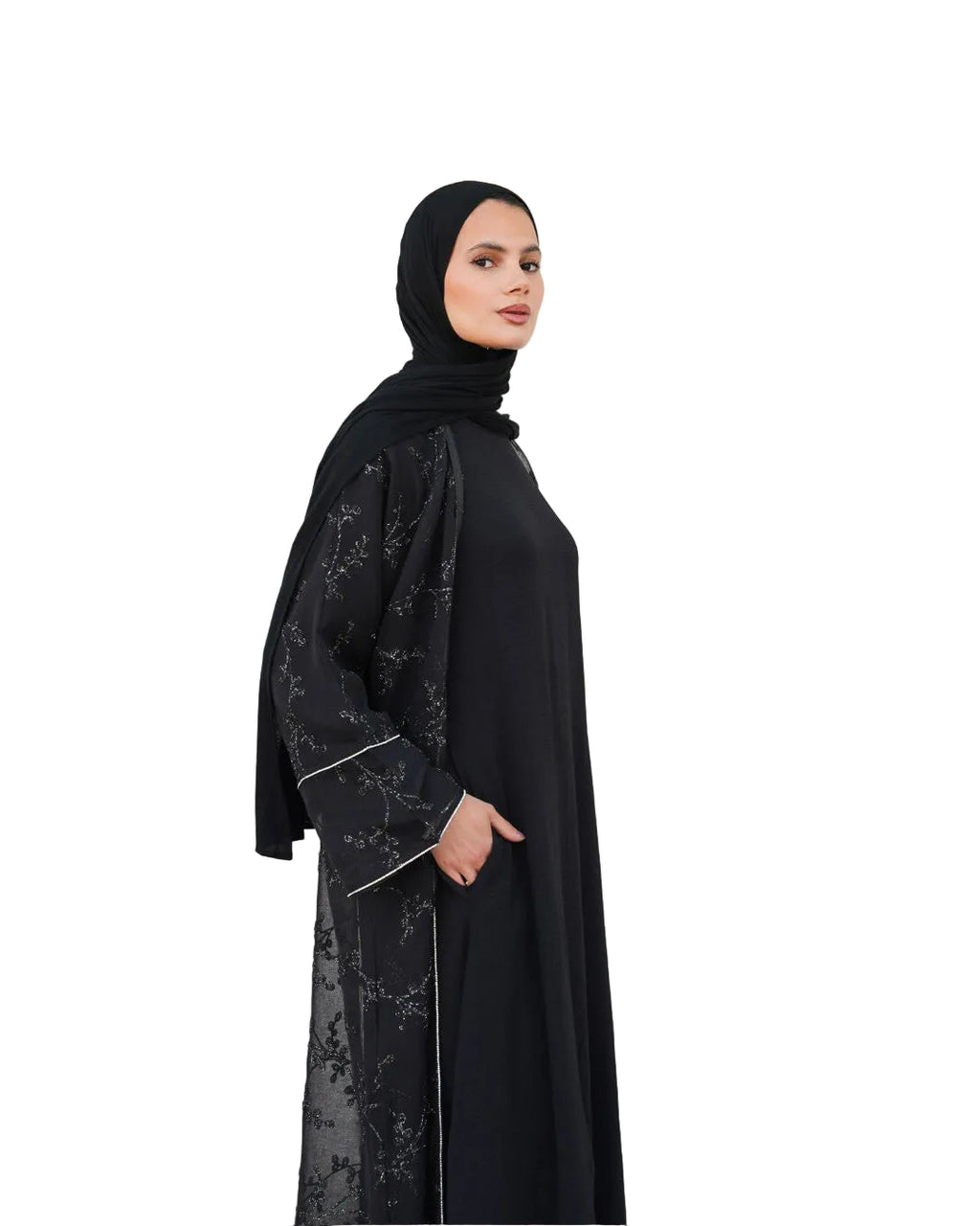 WARDA Premium Embellished Open Abaya Set - Black