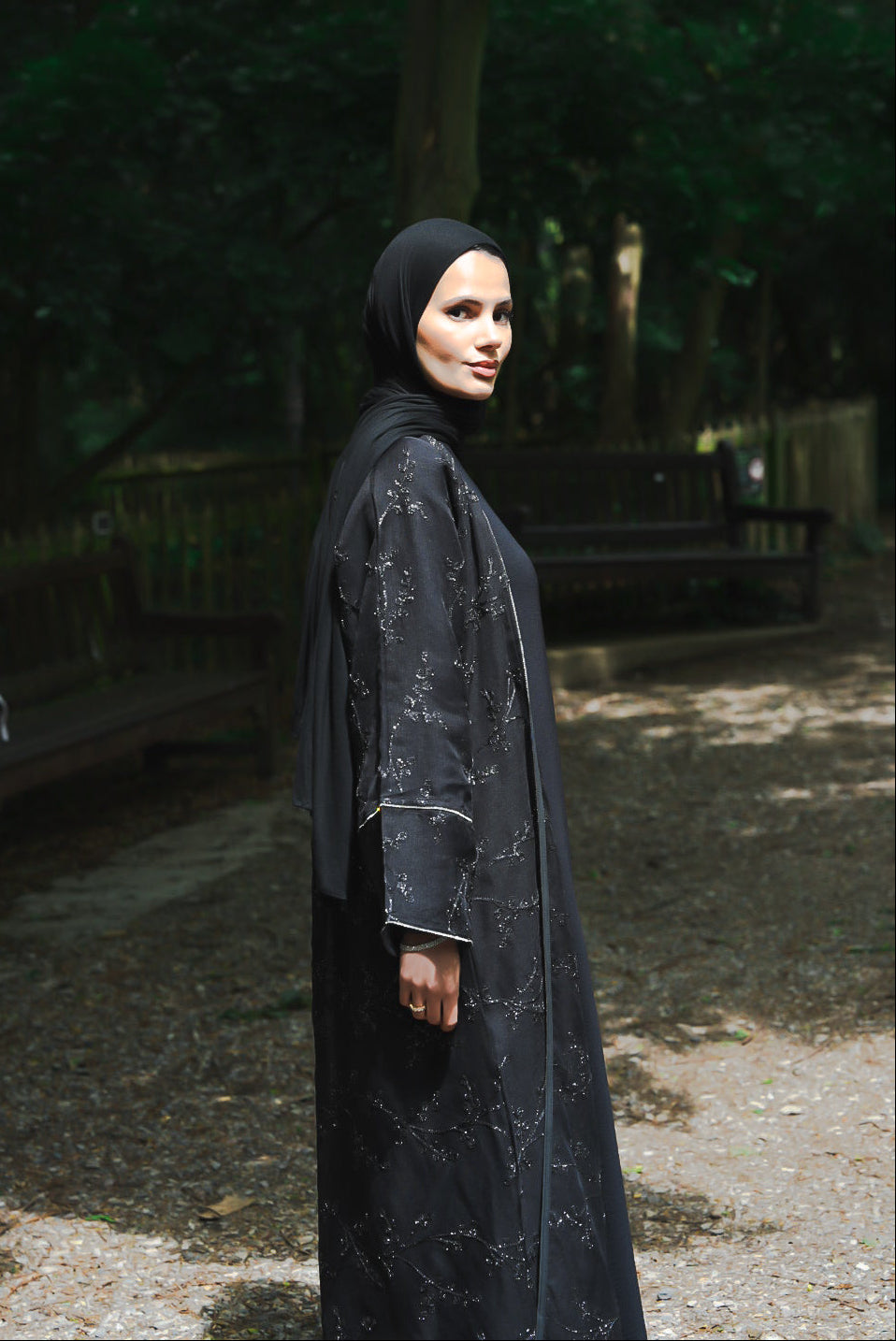 WARDA Premium Embellished Open Abaya Set - Black