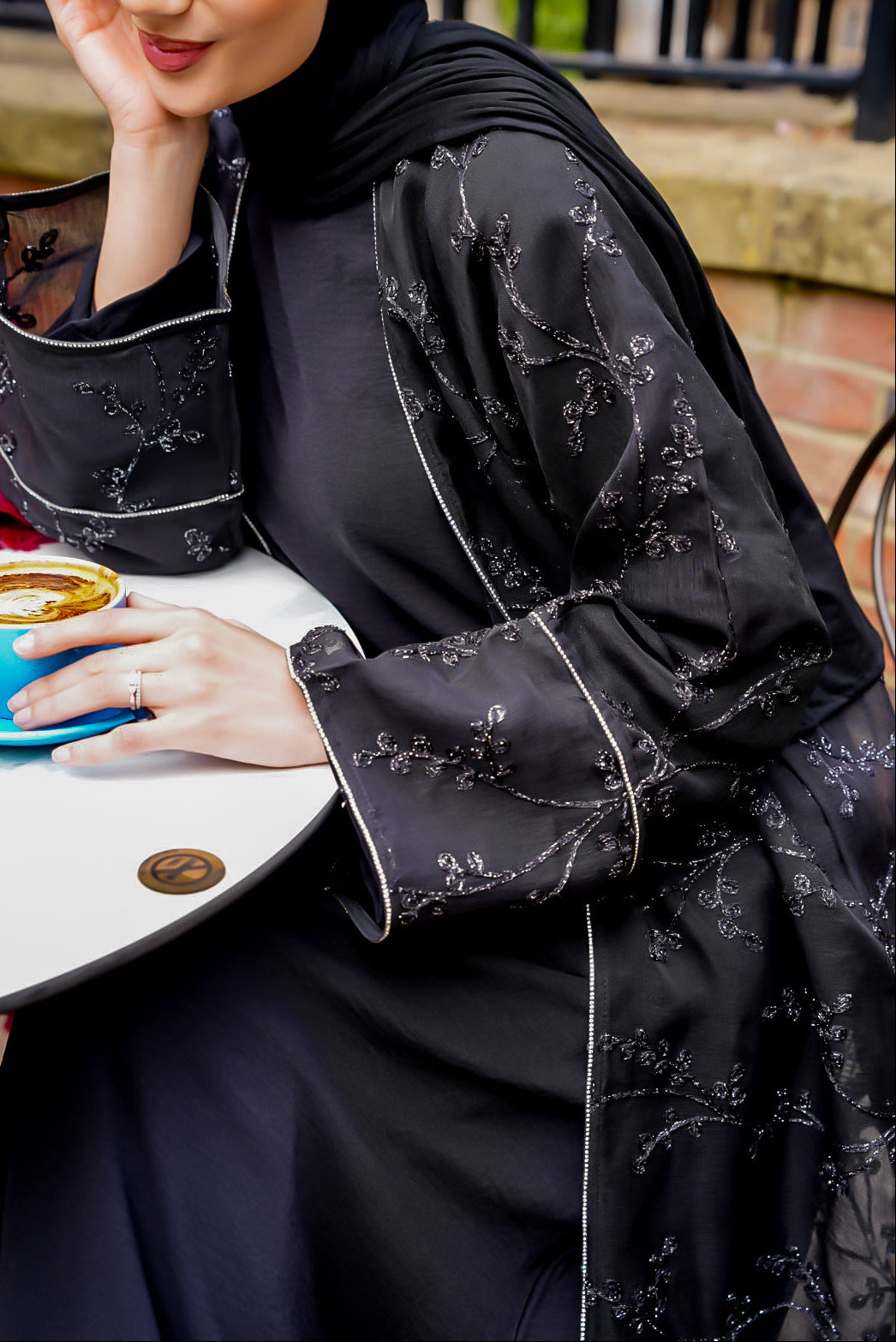 WARDA Premium Embellished Open Abaya Set - Black