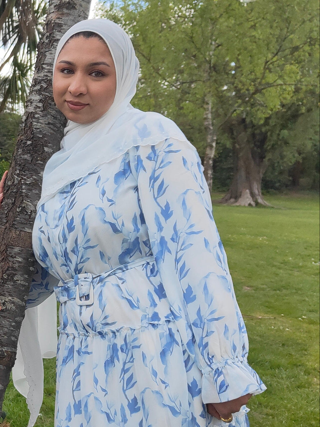 FATIMA Premium Chiffon Nursing Friendly belted button-up maxi dress - Bluebell