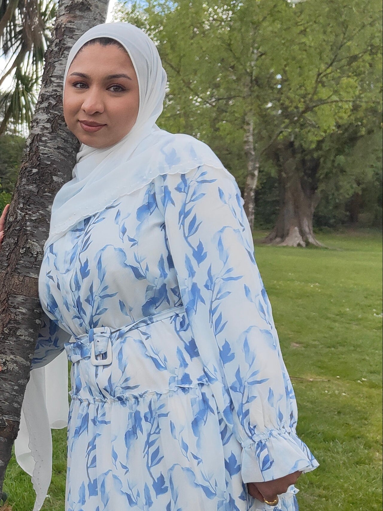 FATIMA Premium Chiffon Nursing Friendly belted button-up maxi dress - Bluebell