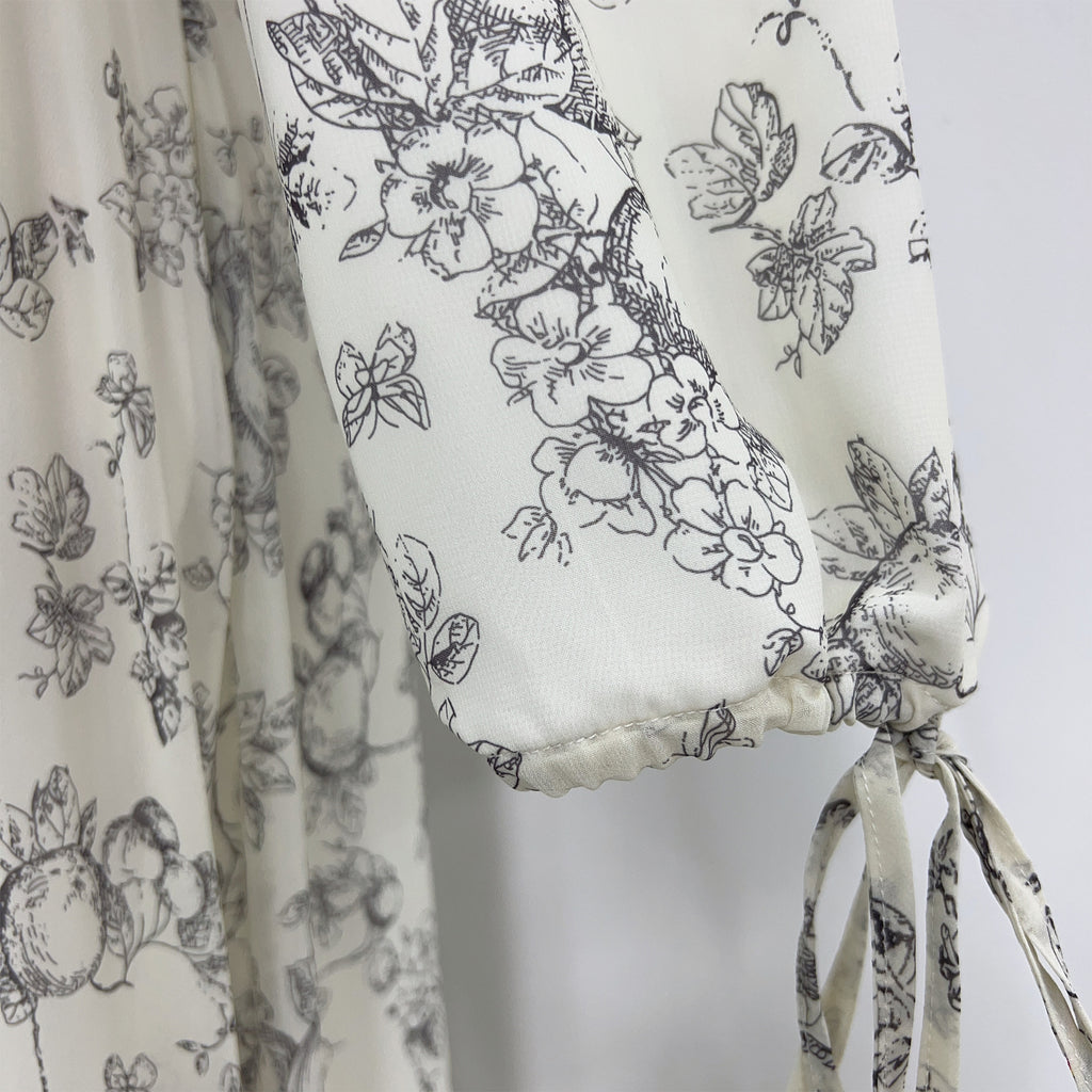 LIMITED EDITION - FIRDOS Premium Chiffon High-Neck Fully Lined Maxi Dress - Cream Floral