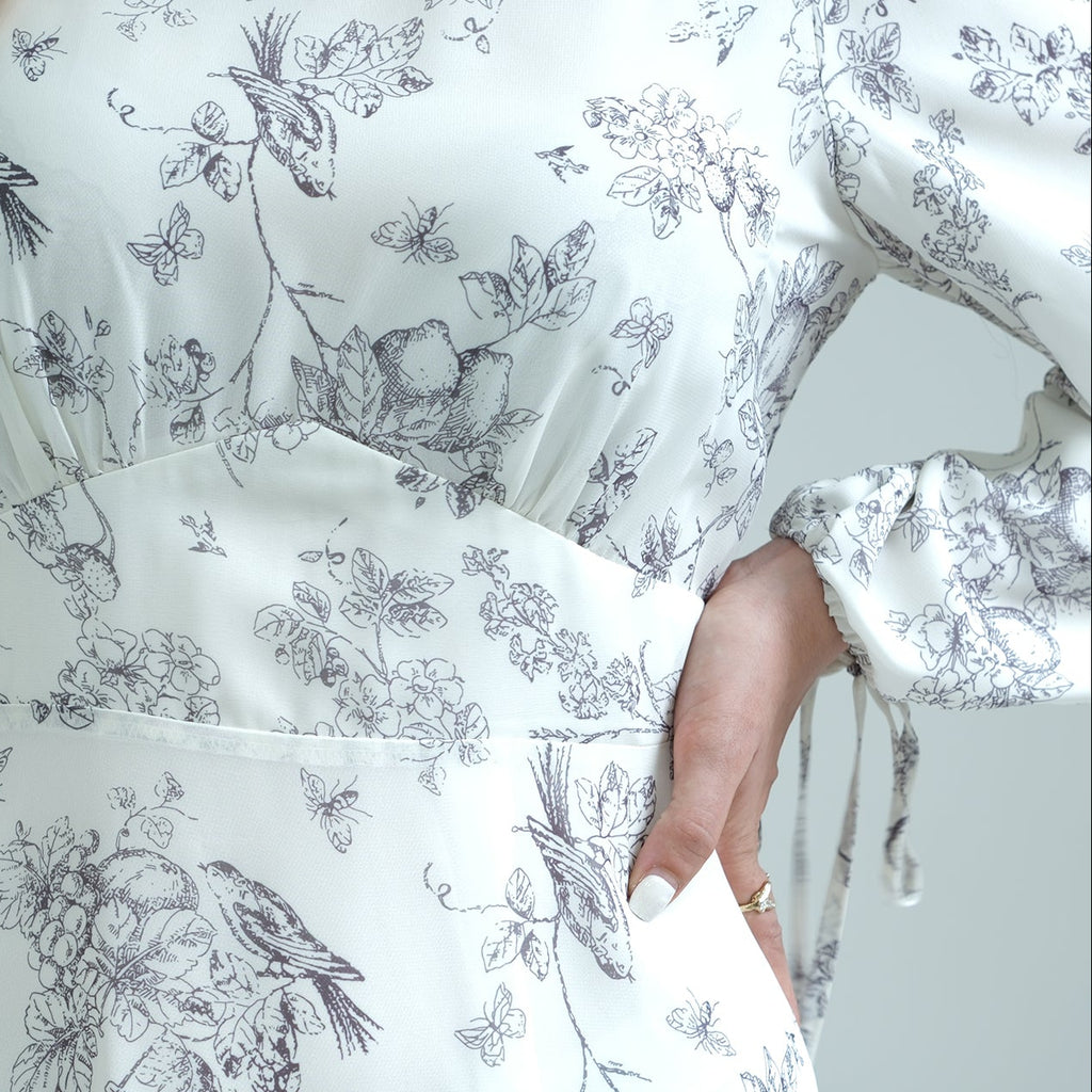 LIMITED EDITION - FIRDOS Premium Chiffon High-Neck Fully Lined Maxi Dress - Cream Floral