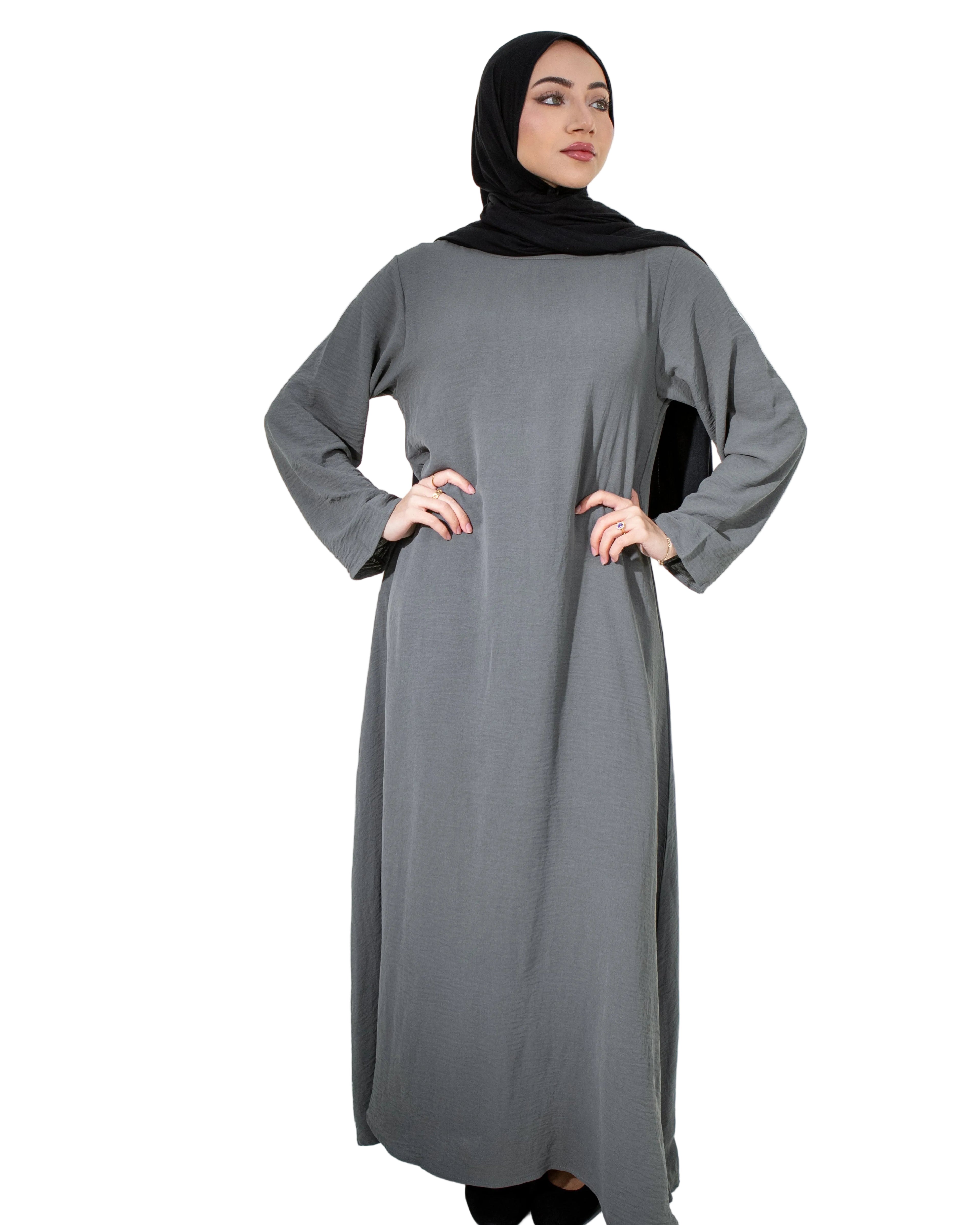 WARDA Textured Inner Dress With Pockets - Grey