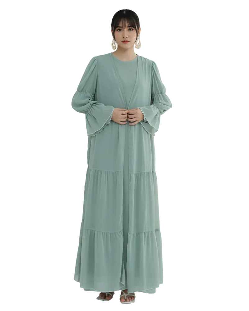 HAYAT Premium Chiffon Open Abaya - Mint (HAYAT Inner Dress Sold Separately)