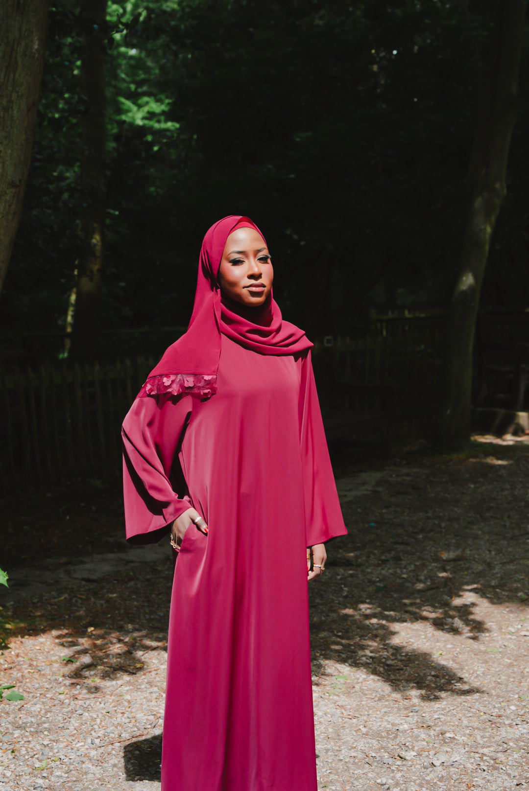 Long Sleeve Inner Dress With Pockets - Burgundy
