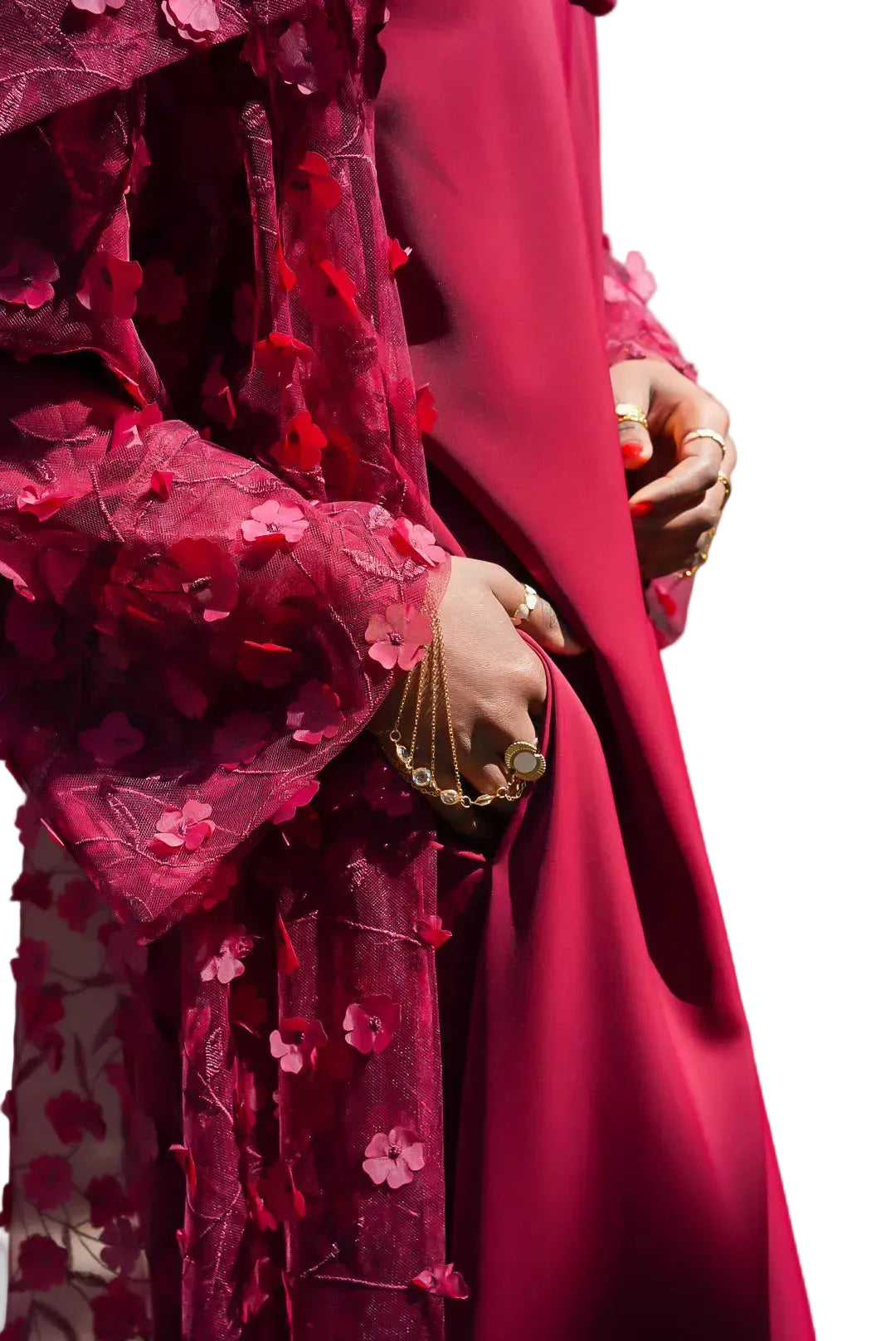 DEENA Premium Floral Applique Open Abaya Set - Maroon