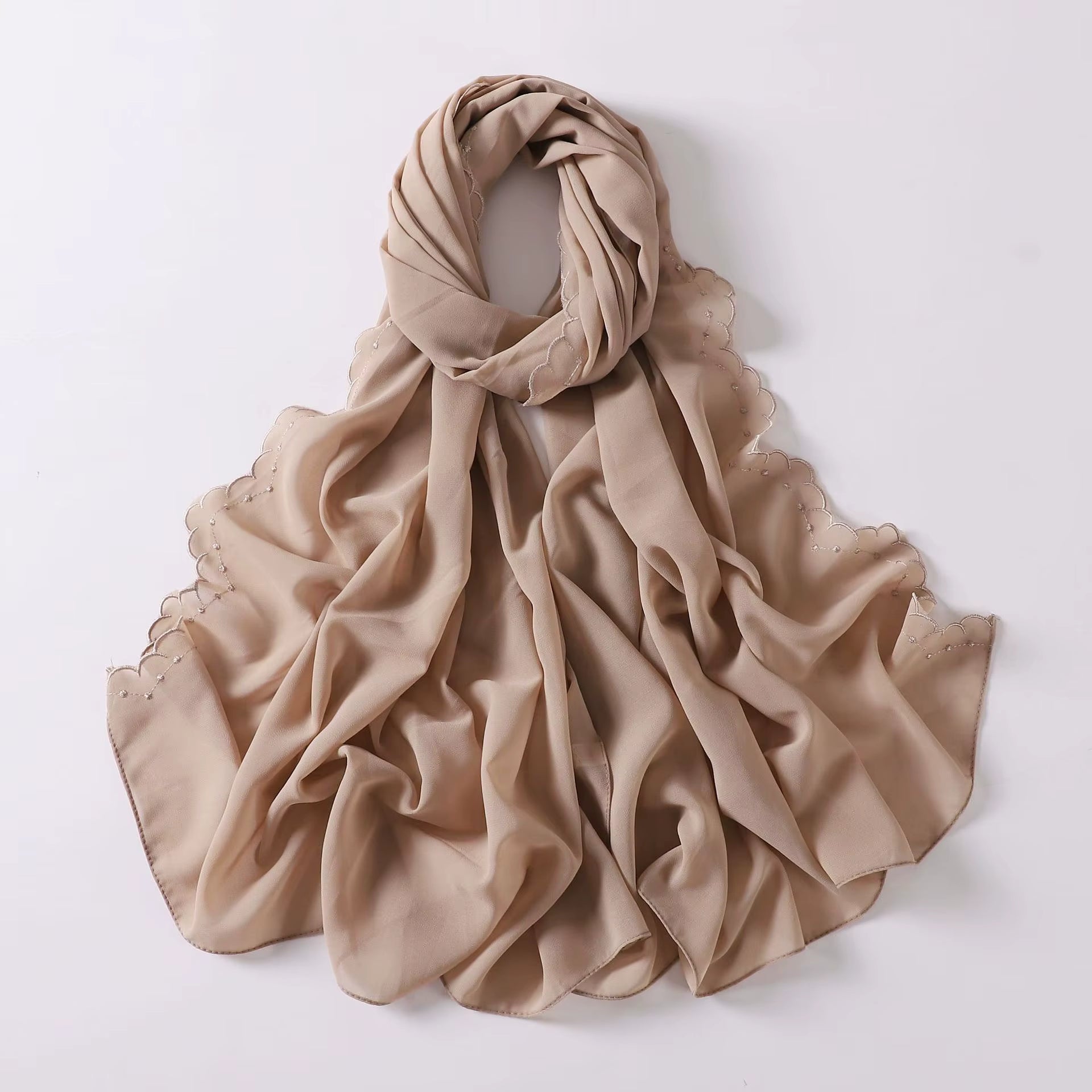 LEYA Premium Chiffon Scalloped Hijab and Undercap Set - Sand