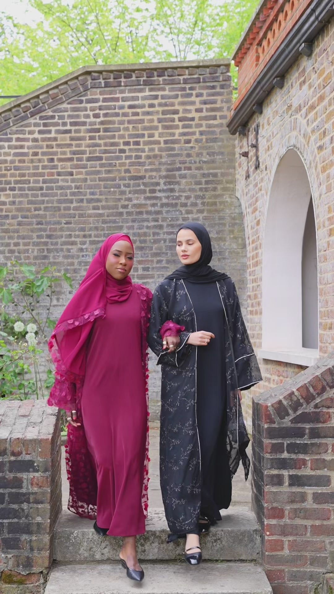 DEENA Premium Floral Applique Open Abaya Set - Maroon